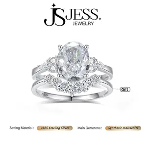 [#1129] 2ct Oval Cut Real Synthetic Moissanite Stackable Ring Set Includes Main Ring and V band S925 Sterling Silver Jewelry