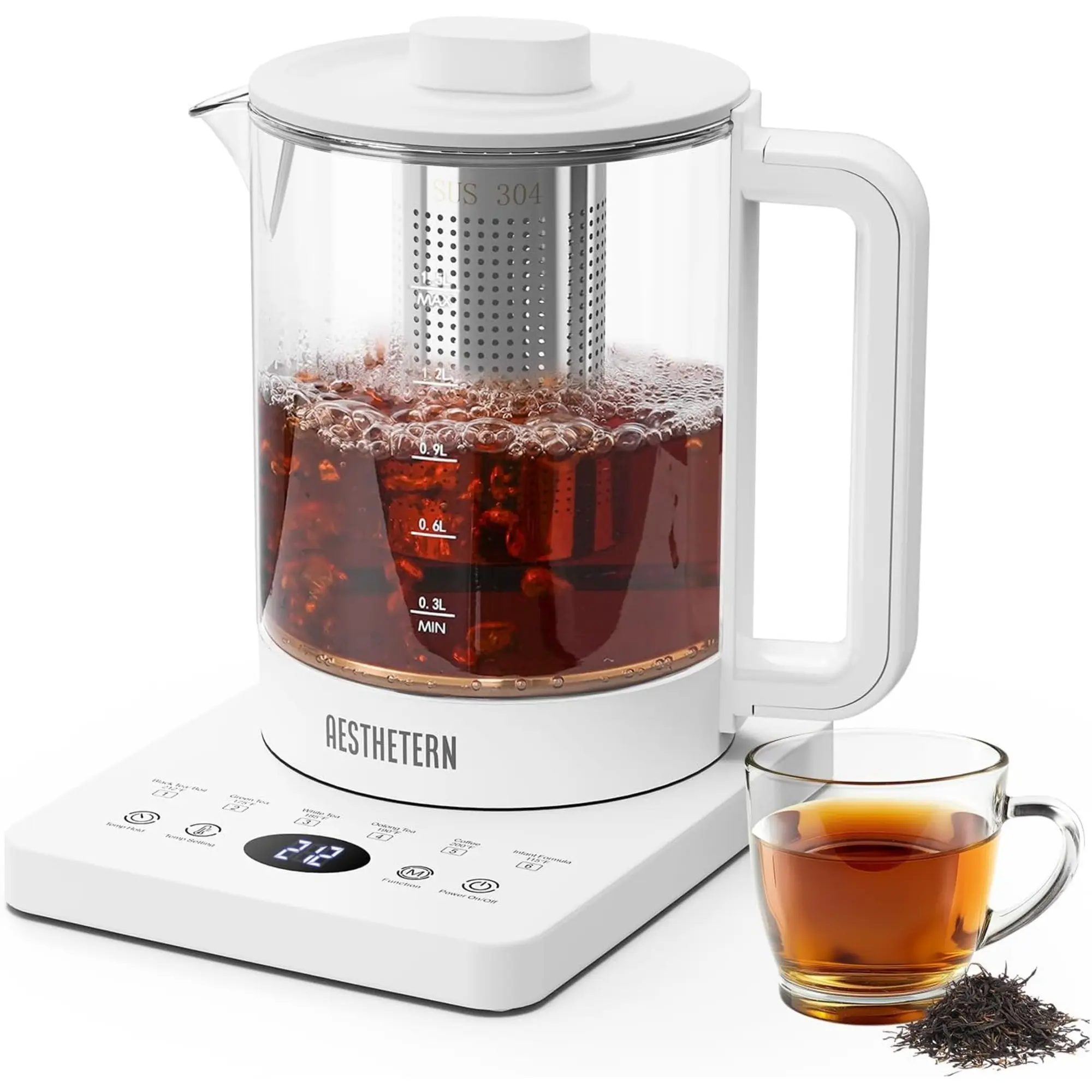 Aesthetern AES-EK-WHI05 1.5L White Electric Tea Kettle with Infuser