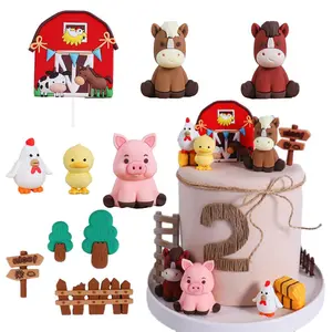 Farm Animal Cake Topper Cow ,Pig, Mountain Cattle, Chick Cake Decorations for Baby Shower Kids Happy 1st Birthday Party Supplies