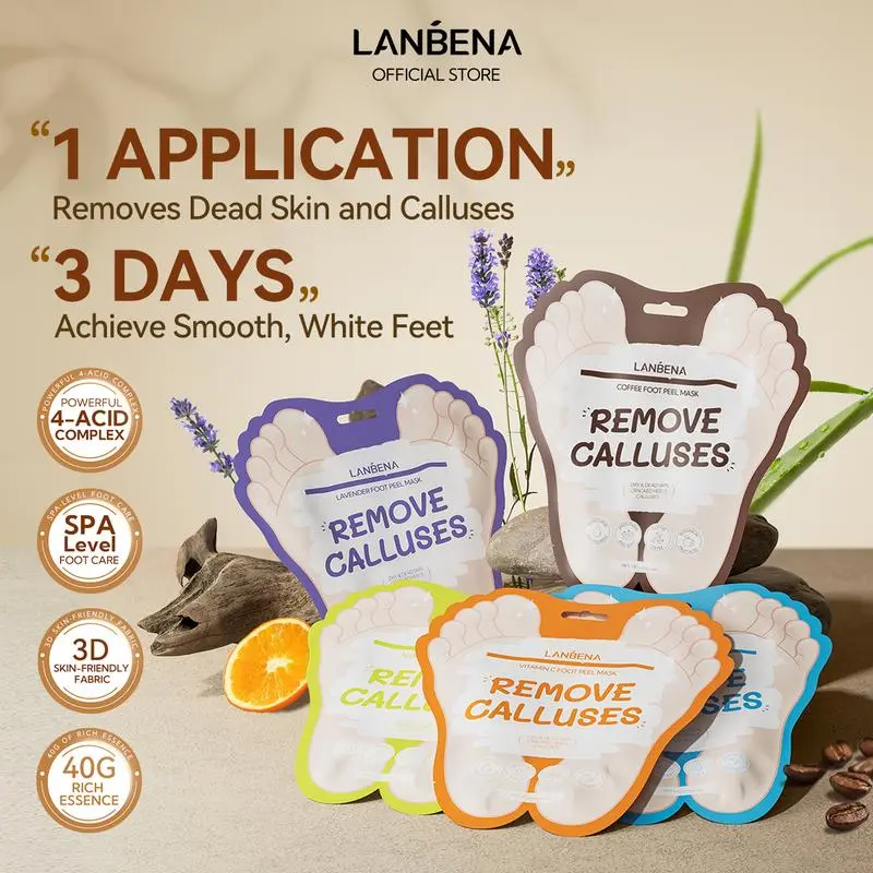 LANBENA  Exfoliating Foot Mask | At-Home Exfoliation for Rough Skin & Calluses | Nourishing Foot Care
