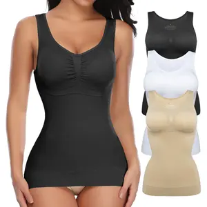 1/2/3 Pack Women Shapewear Tank Tops with Built in Bra Tummy Control Body Shaper Padded Bra Cami Tanks Camisole Tops Womenswear Wide Strap Underwear Basic Comfort