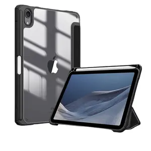 Shockproof Clear Acrylic iPad Case for iPad Mini 6 (2021) 8.3", Tri-Fold Smart Folio Cover with Transparent Back, Built-in Kickstand, Auto Wake/Sleep, Anti-Bend Protective Shell for Apple iPad Mini 6