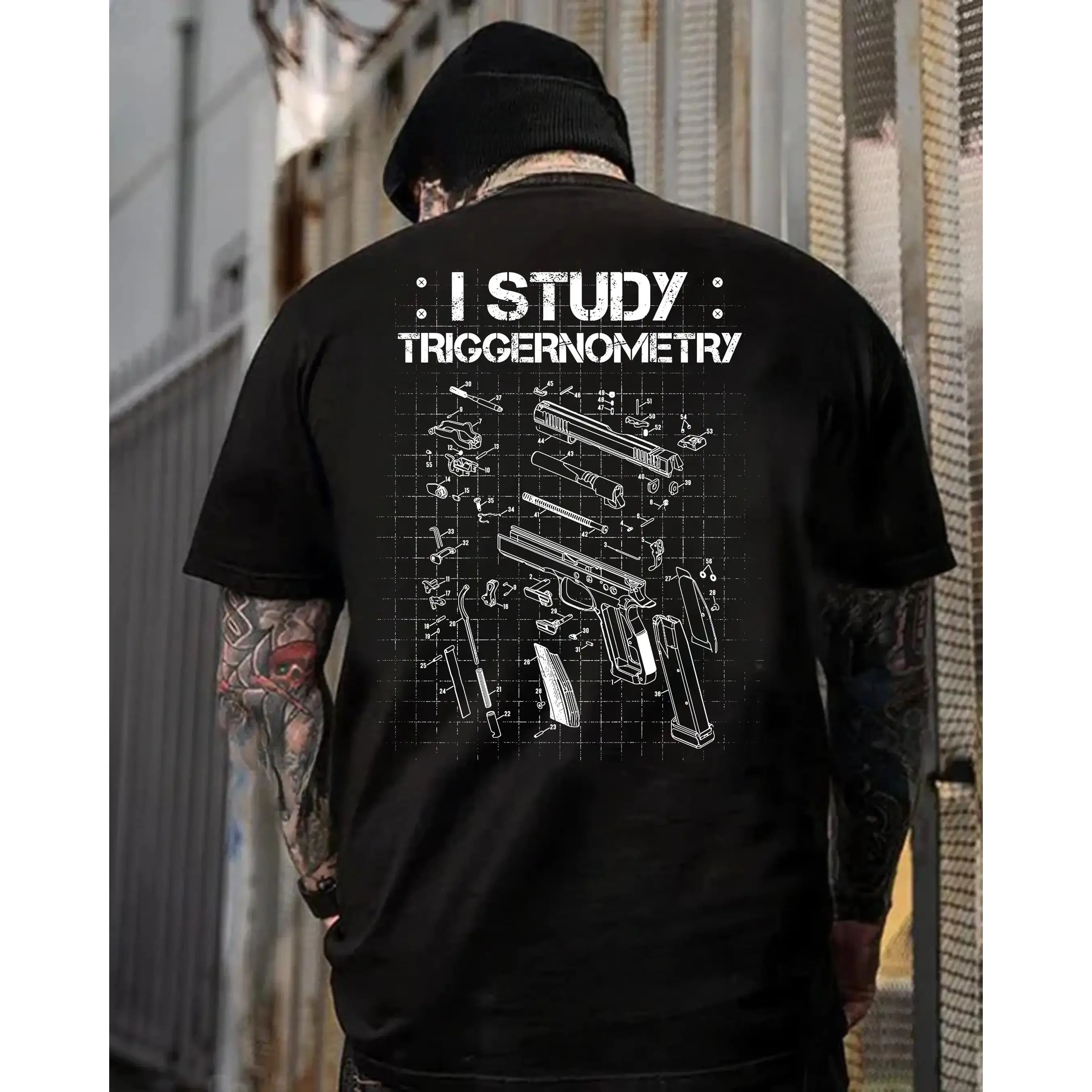 Men's Triggernometry Hoodie, Casual Long Sleeve Graphic Pullover Sweatshirt with Gun Diagram Humor for Firearm Enthusiasts, Sweatshirts