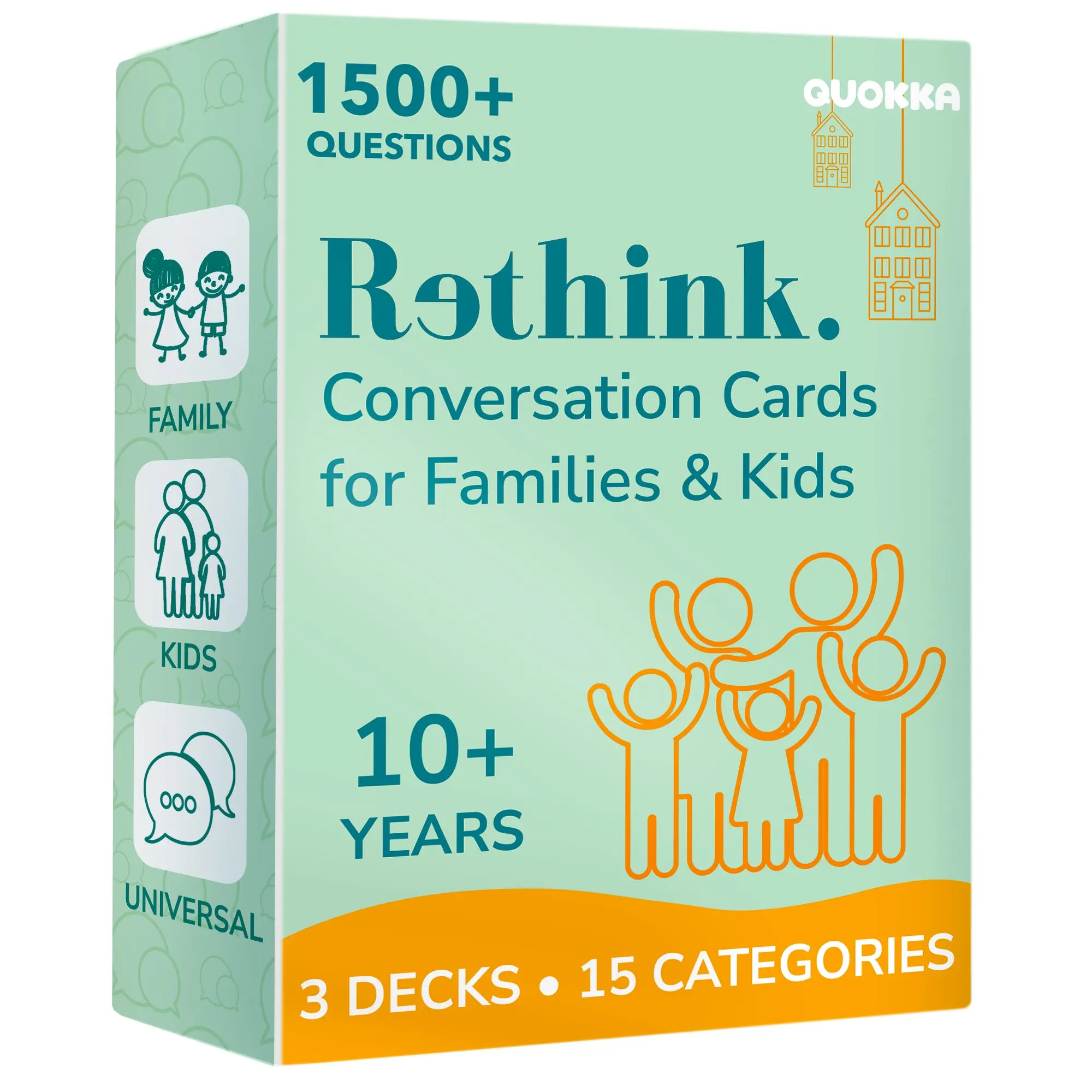 QUOKKA Conversation Cards Game - Fun Talking Board Game for Family Night 3 Decks with 1500+ Questions for Family, Kids & Deep Talks