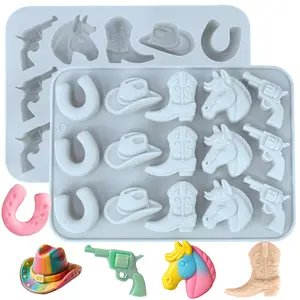 Cowboy Chocolate Molds, 2 Pcs Silicone Candy Molds, Cowboy Hat Boot Horse Saddle Shaped Fondant Mold for Chocolate Cake Desserts Decorations, DIY Western Themed Party Baking