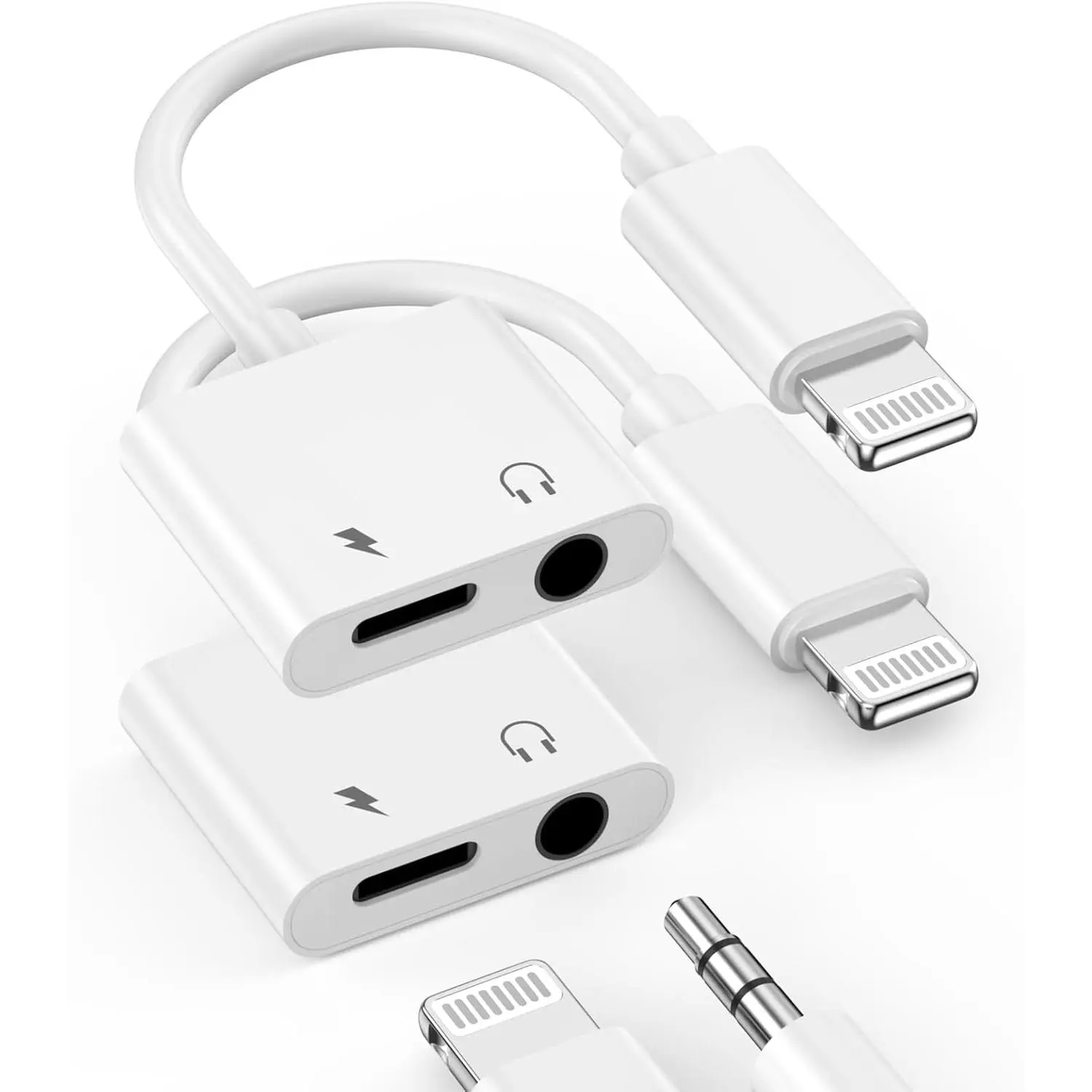 2 Pack MFi Certified Lightning to 3.5mm Headphone Jack Adapter - 2-in-1 Aluminum Shell Electronic Auxiliary Input Splitter for iPhone Charging, Audio Use (14,13,12,11 Pro Max,XS,XR,X,8,7)
