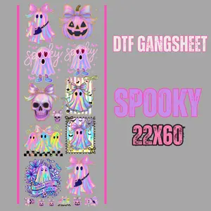 Spooky Iridescent DTF Gangsheet 22x60 Halloween Ghost