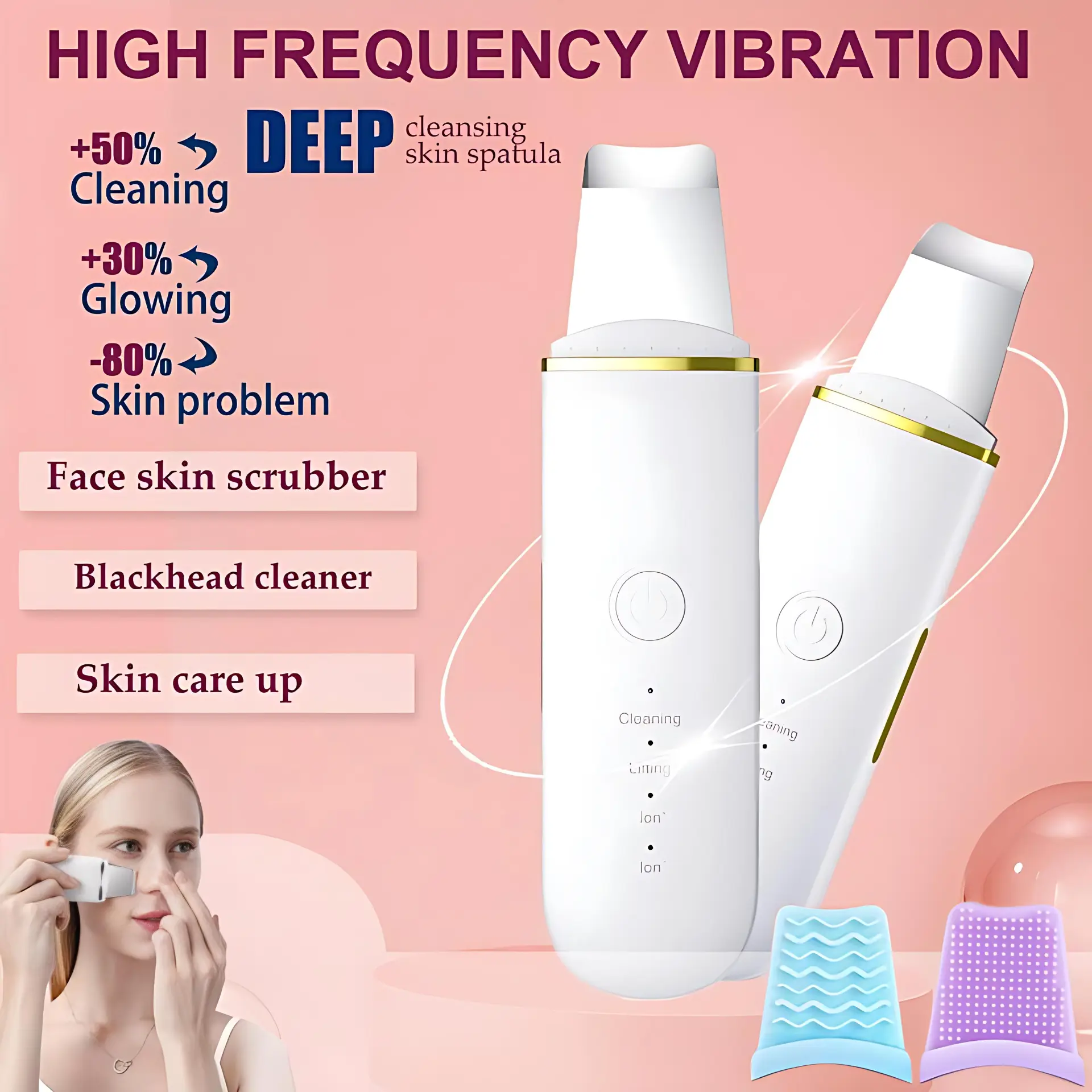 Rechargeable Ultrasonic Skin Scrubber, USB Rechargeable Facial Cleaner with High-frequency Vibration & Massage, Facial Skin Care Tool for Women, Christmas Gift, Stocking Fillers, New Year Gifts, Winter Gift & TikTokShopSummerTurnUp