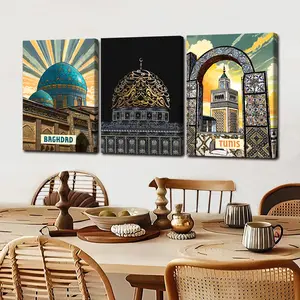 3 Counts Wooden Framed Canvas, Baghdad and Tunis Architectural Posters, Exquisite Poster, Perfect Living Room Decoration, Modern Art, Fashion Family Poster, Wall Art Decoration, Waterproof, Artwork