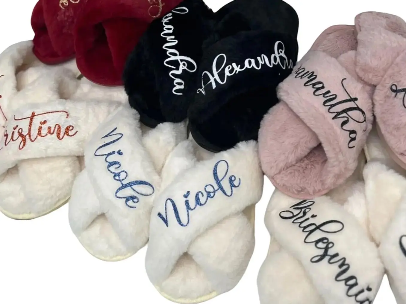 Taniri Women's Personalized Faux Fur Slippers, Soft Open-Toe Slides with Initial Letter Print for Bridesmaids, Bachelorette & Honeymoon, Party, Footwear, Slip On, Xs, Wifey, Letters