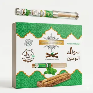 Mint Miswak Stick Pack of 10 with 6-Inch Luxury Protective Holder - Natural Oral Care Tool for Fresh Breath On-the-Go