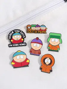 6 piece South Park Cartoon Animation Enamel Pin Set, Brooch Pin Clip, Classic Animated TV Series Role with Characters and Group Portrait Design for Backpack Jacket Decoration Ideal Gift for Fans Collectors Exquisite Brooch