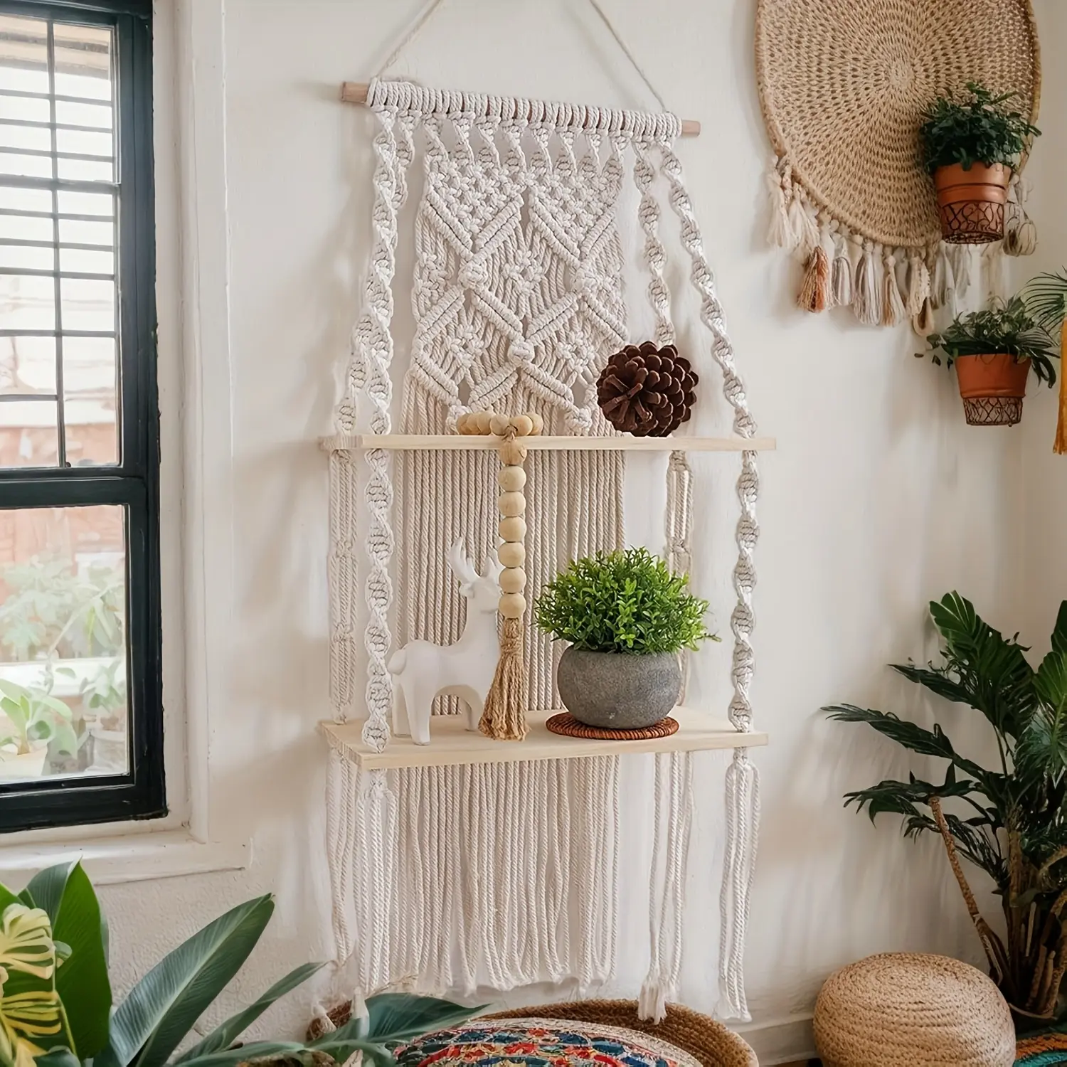 Handcrafted Bohemian Macram Cotton Rope Wall Hangers For Luxurious And Retro 2-story Home Decoration