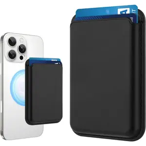 Compatible with MagSafe Wallet, Leather TPU Protective for man Women Girls, Stronger Magnetic Card Holder Phone Wallet for iPhone 17 16 15 14 13 12 phone case, Fit 2 Cards, Black