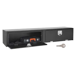 【Spotlight Day】VEVOR Truck Tool Box, 72 x 13 x 16 Inch, Black Carbon Steel Topsider Toolbox with Dual Drop Doors, Heavy Duty Lockable Storage & Organization Box with Latch, Corrosion-Resistant, for Truck Bed Pickup
