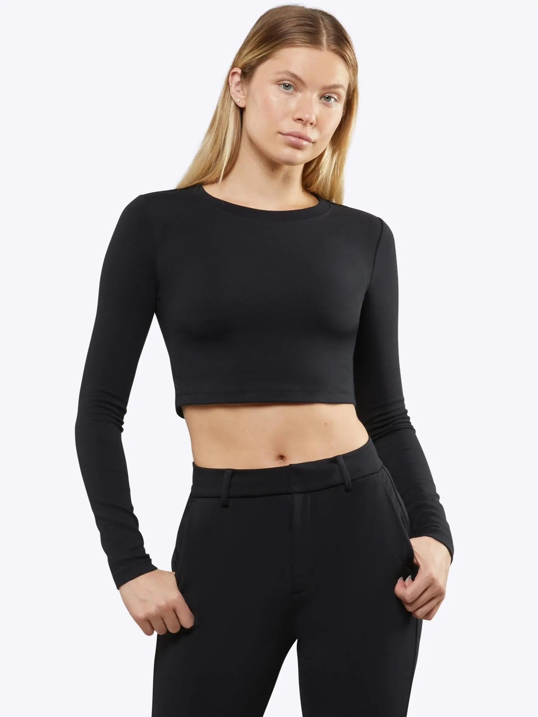 Cuts | Tomboy Tee Women's Long Sleeve Cropped T-Shirt | Slim Fit Crew Neck Cotton Blend | Opaque Wrinkle Resistant Stretch Top