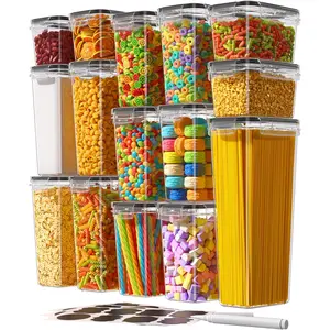 15-Piece Airtight Food Storage Containers with Lids, BPA-Free PVC-Free Food-Grade Plastic Leak-Proof Kitchen Pantry Organization Canisters for Cereal, Flour, Sugar, Plus 24 Extra Labels & Marker