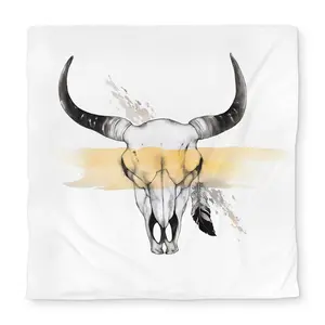 Begin Home Decor C1DCQSW0Y6AHN0 Queen Size Cow Skull with Feather Duvet Cover - Home Decor White Back