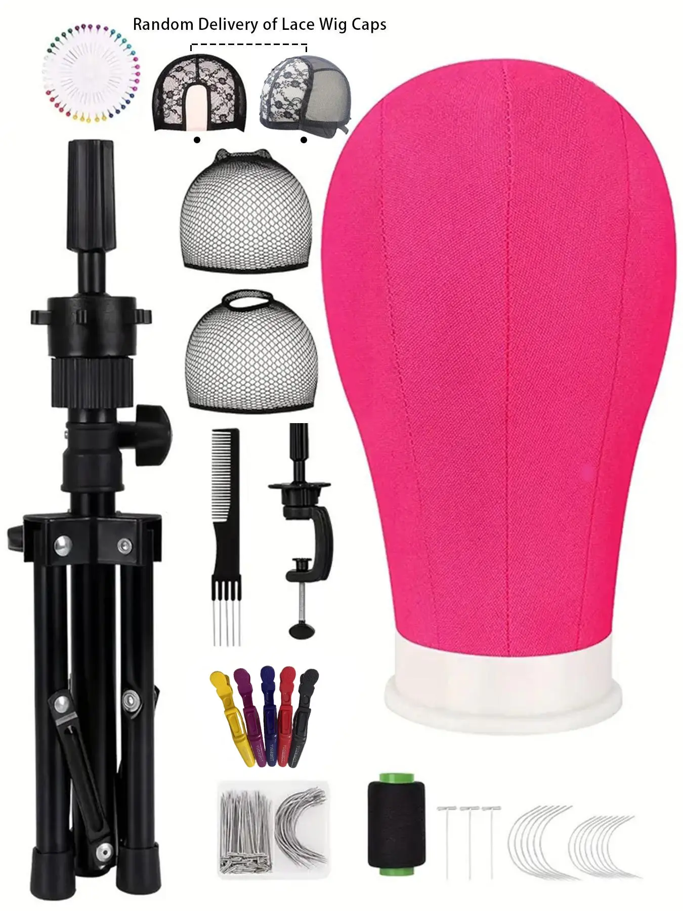 22 Inch Canvas Adjustable Wig Head with Stand, Wig Mannequin Head for Wigs with Stand & Various Accessories, Mannequin Head Set for Wig Making Displays, Adjustable Wig Cap
