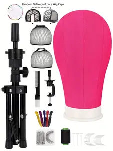 22 Inch Canvas Adjustable Wig Head with Stand, Wig Mannequin Head with Stand & Various Accessories, Mannequin Head Set for Wig Making Displays, Adjustable Wig Cap