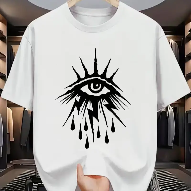 Black All Seeing Eye With Lightning And Teardrops Print Tshirt Mystical Retro Occult Casual Unisex T-Shirt