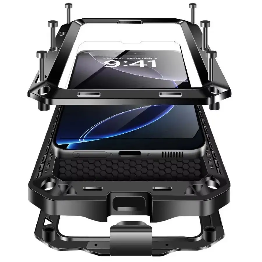 Heavy duty armored aluminum phone case, for iPhone 17 16 15 14 13 Promax 16 15 14 Plus 16e17e shockproof anti drop protective case Accessories Protective Shockproof Cover