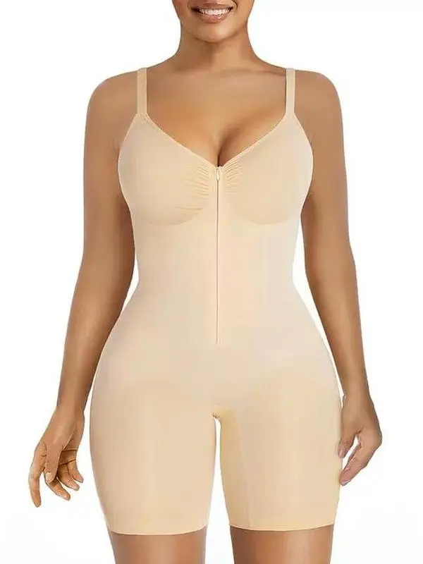Second-Skin Women's Compression Bodysuit, Zip-Up Closure, Ultra Stretch Fabric, Breathable Mesh Design, Adjustable Tailored Fit for All-Day Daily Wear comfort