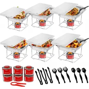 6 Pack - Disposable Chafing Dish Buffet Set, Half Size Pans, Welded Body Food Warmers for Parties, Fuel Cans Complete Set, Warming Trays