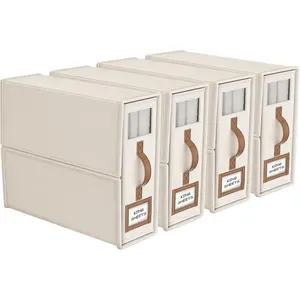 4 Pack Foldable Bed Sheets Organizer Storage (King & Queen Size), Linen Fabric Closet Organizer with Window, Folding Bedding Storage Box for Bedsheets & Pillow Cube - Beige