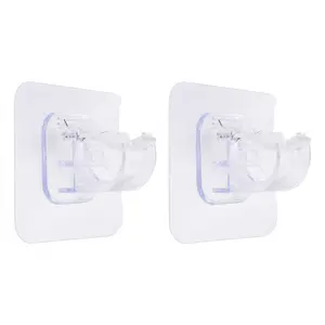 No Drill Curtain Rod Brackets Set, 2-Piece Adjustable Adhesive Curtain Rod Holders