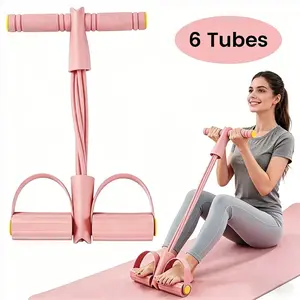 6-Tube Pedal Multifunctional Elastic Yoga Resistance Band Set, Purple Latex with TPE Foam Handles, Home Workout Fitness Gear for Arms Legs Core Training, Portable At Home Gym Exercise Tool
