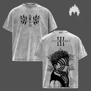 Akaza Upper Rank 3 Graphic Tee Vintage Washed Oversized Shirt Manga Villain Demon Slayer Cotton T-Shirt
