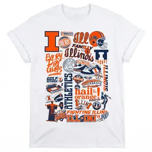 [MADE IN US] Illinois Fighting Shirt - Premium Sticker Bomb Collage Tee - Hail To The Orange Fan Gear