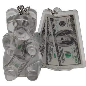 Clear Handmade Money Bear Keychain with $100 Bills - Lightweight and Durable keychains