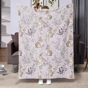 Watercolor Easter Bunny Soft Cozy Flannel Blanket Vintage Rabbit Floral Botanical Print Plush Throw Warm Fuzzy Bed Sofa Blanket Perfect Easter Holiday Home Decor Gift for Women Kids Girls, Blankets, Throw Blankets