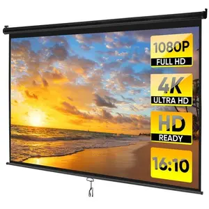 Zeny Black Projector Screen Pull Down 16:10 Foldable Wall Mount HD Projection Screen