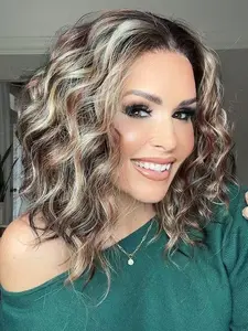 IMstyle Fauna Calico Caprese Reddish & Tea Black Platium Blonde Highlight Short Wavy Curly Hairstyle Free Parting Glueless 13*4 Lace Front Wigs Heat Friendly Synthetic Wig for Women Daily Wear