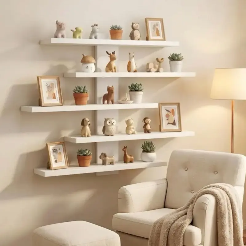 5-Tier Matte Modern Vertical Floating Shelf - Wall-Mounted, Space-Saving Storage for Bedroom, Small Spaces, Plants, Books, Photos
