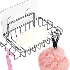 Stainless Steel Soap Dish, Wall Mounted Soap Draining Rack with Hook, Soap Bar Holder, Bathroom Supplies, Home Organizer for Bathroom Kitchen, Bathroom Organizing Accessories
