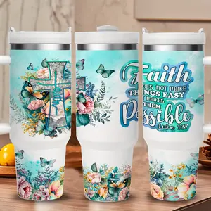 1 40-ounce Faith Bible Verse Insulated Mug, Luke 1:37, stainless steel with handle and lid, 304 stainless steel double-layer insulated cup, portable and durable coffee cup suitable for office, Sippy Cup Straw Sublimation Cup The Ordinary Water Bottle