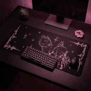 Crying Angel Illustration Desk Mat | Gothic Angel Mousepad, Starry Border
