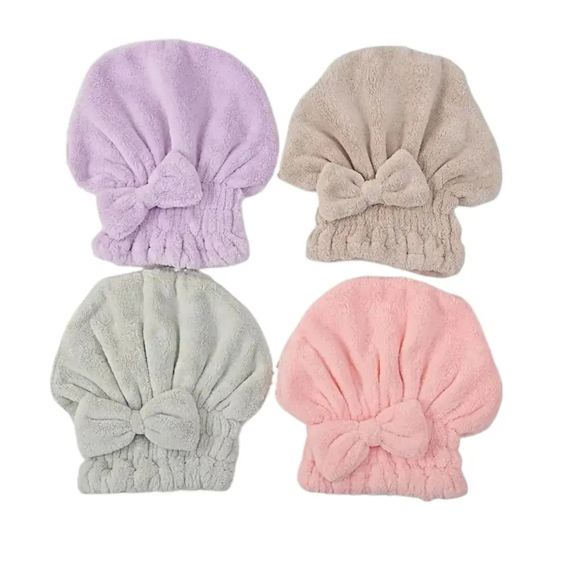 Women's Super Absorbent Hair Towel Wrap in Thickened Coral Fleece, a Quick-Drying Cap for After Shower, Thickened Fabric, Cotton, 2Pc, 2 Piece Sets, Females, Microfiber Cotton, Quick Dry, Bow Accent, Adults, Hair-Friendly