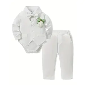 5pcs Newborn Long Sleeve Gentleman Suit Baby Boy Holiday Party Wedding Dress Suit One-Piece Shirt, Vest, Pants, Bow Tie, Corsage 0.0-78.74ft Soft And Comfortable Toddler Clothing