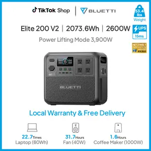 BLUETTI Elite 200 V2 Portable Power Station, 2073.6Wh LiFePO4 Battery, 4 AC Outlets (2600W/3900W Surge), Solar Generator for Camping, Off-Grid, Power Outages