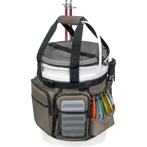 Fishing Bucket Organizer with Bucket Cover, Ice Fishing Tackle Bag with Rod & Plier Holder, Multi-Pockets for 5 Gallon Bucket Fishing Gear & Accessories