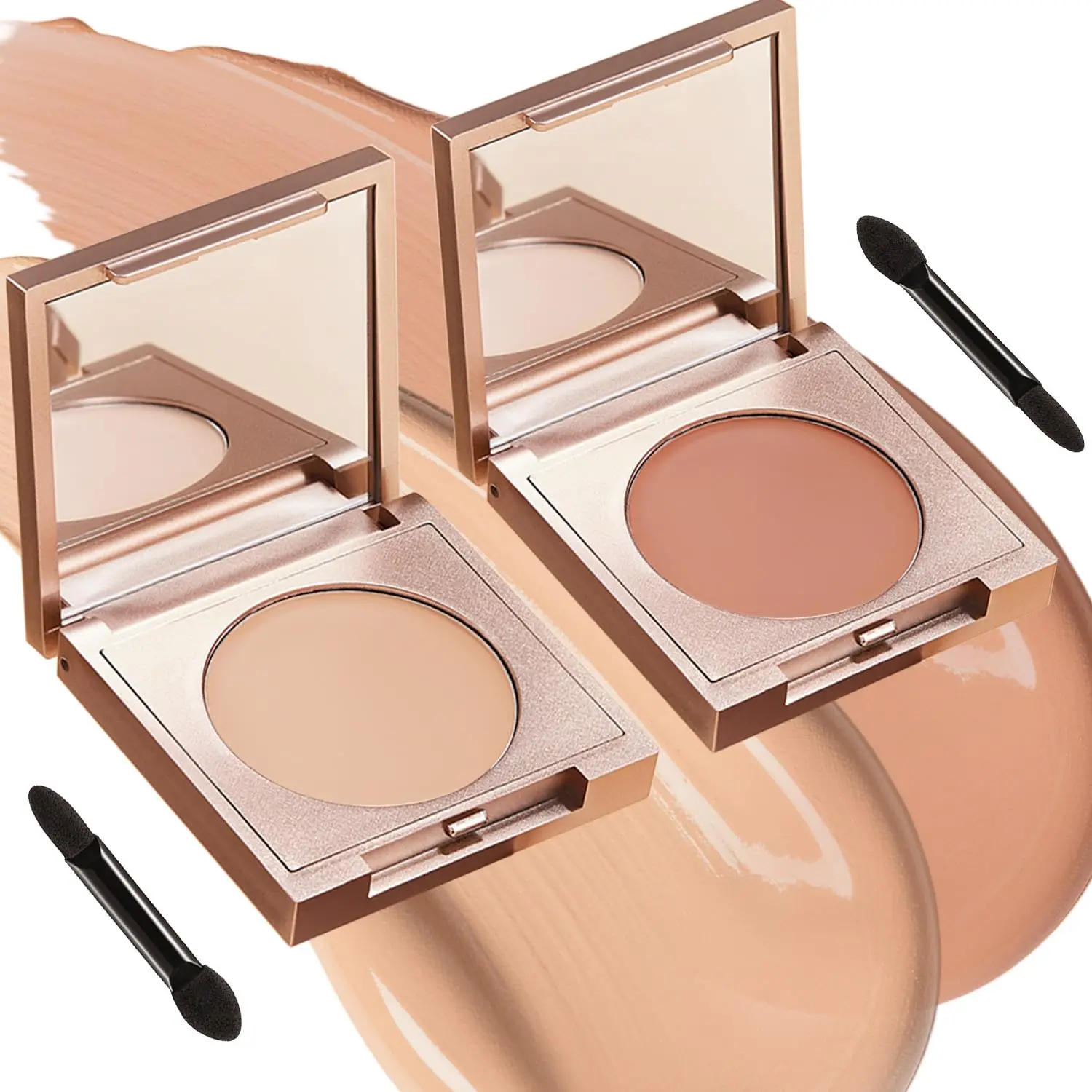 2 PCS Cream Concealer Set with Brushes, Colored Clay CC Undereye Corrector for Dark Circles, Hydrating Under Eye Color Corrector & Brightener for Daily Wear (Light Skin + Orange Set)