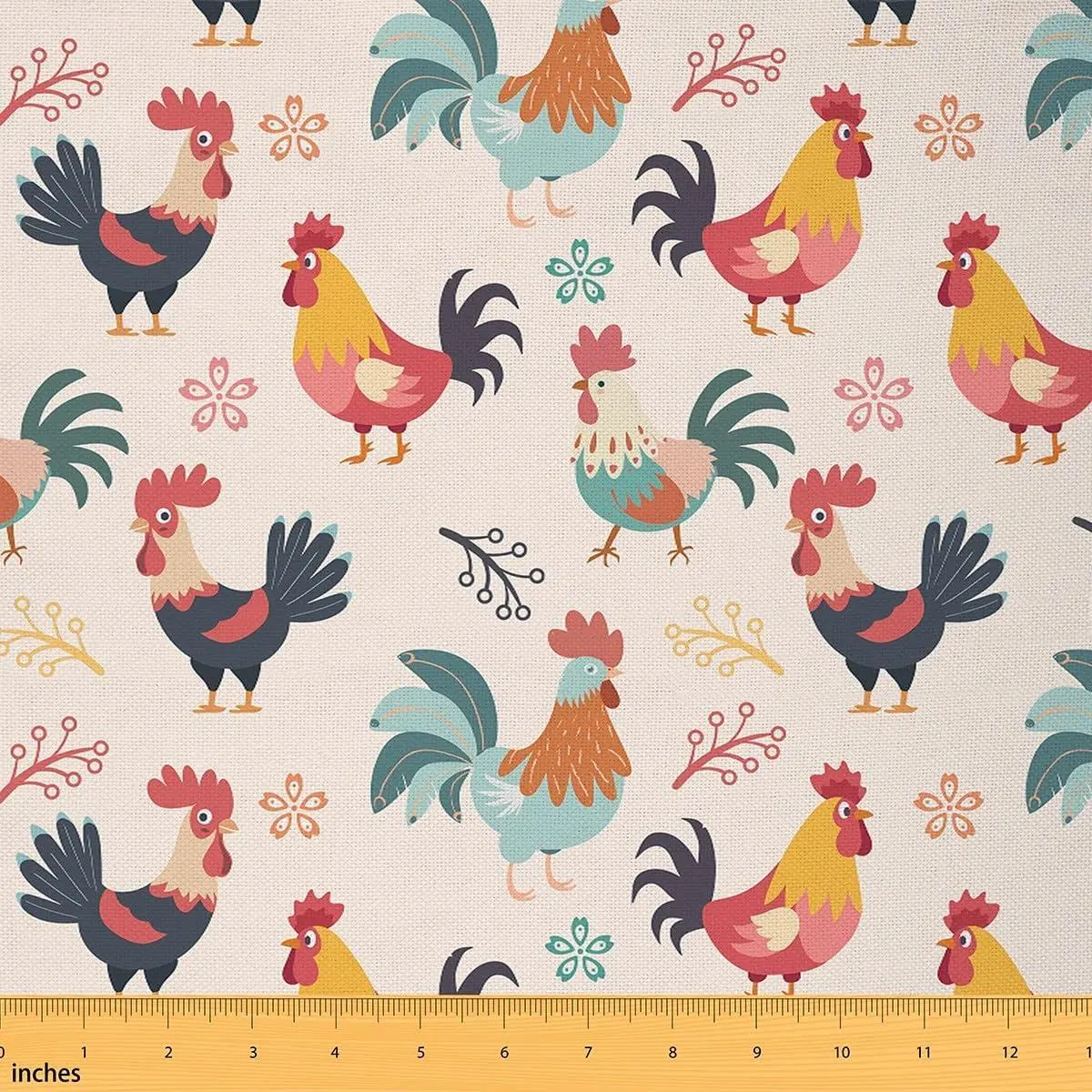 Cartoon Chicken Flannel Fabric Colorful Floral Soft Not Stretchy Fabric Art Farmhouse Animals Print Upholstery Decor