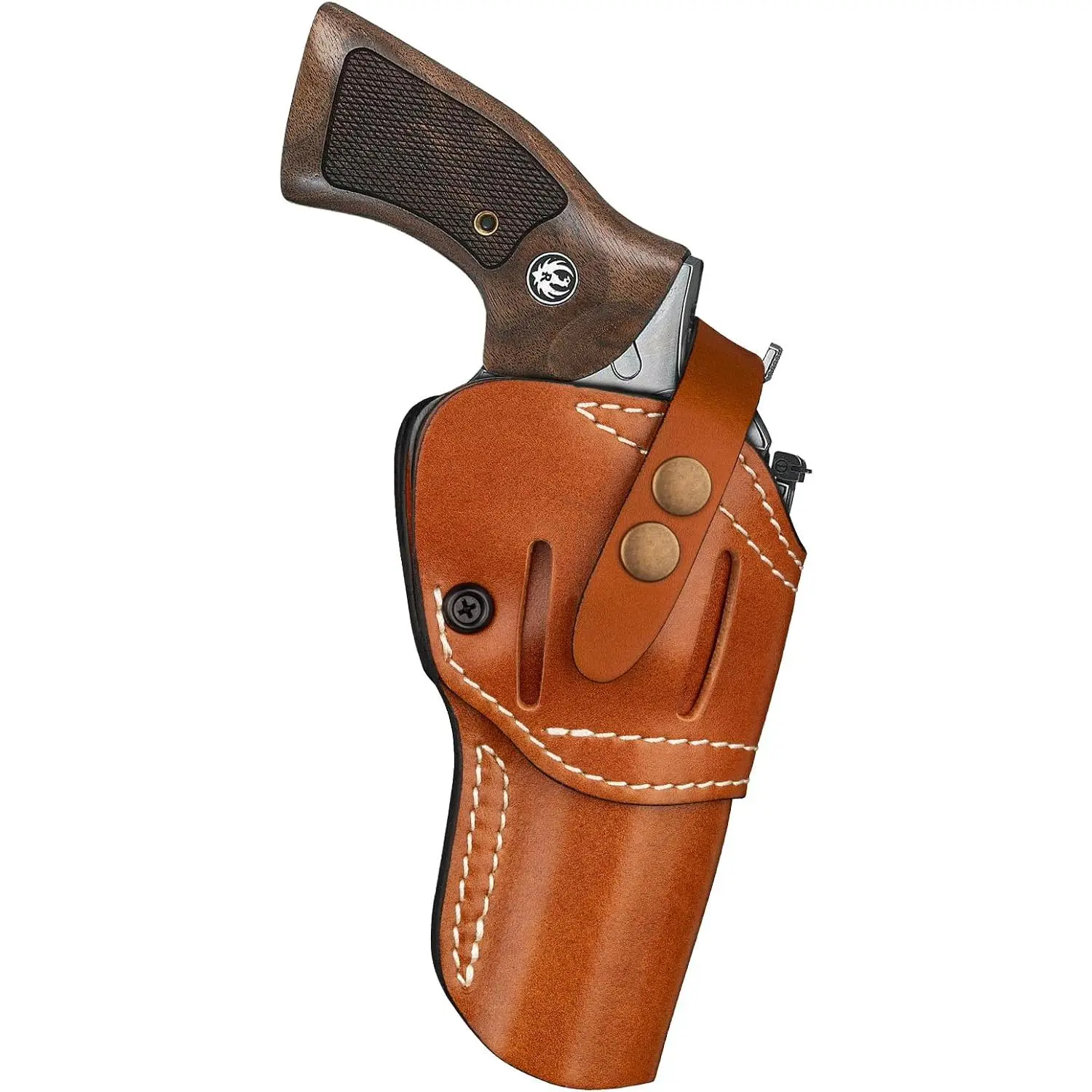 Premium Leather Revolver Holster for Ruger GP100/Speed Six, S&W Model 10 66 686 629 586 Classic 10 19, Taurus 65 66 627, Colt Python 4.0/4.25 Inch & Similar Frame, Adj. Retention, Ambidextrous, Brown