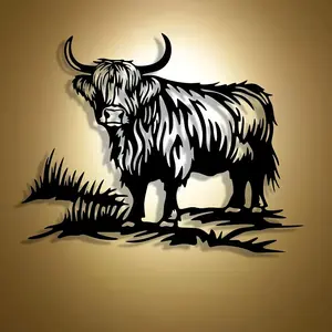 Highland Bull Design Western Wall Art, Creative Modern Decoration Metal Wall Decor, Wall Hanging Decor for Home Office Living Room Bedroom Cafe Bar, Ornaments