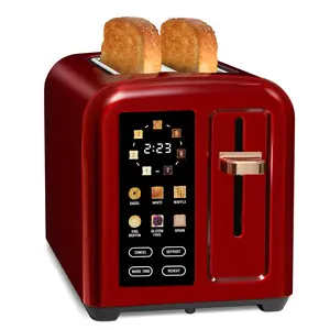 Toaster 2 Slice, Touch Control Stainless Toaster LCD Display, 50% Faster Heating Speed, 1.4'' Wide Slots, More Timer Functions, Removable Crumb Tray, 1350W, Dark Cherry